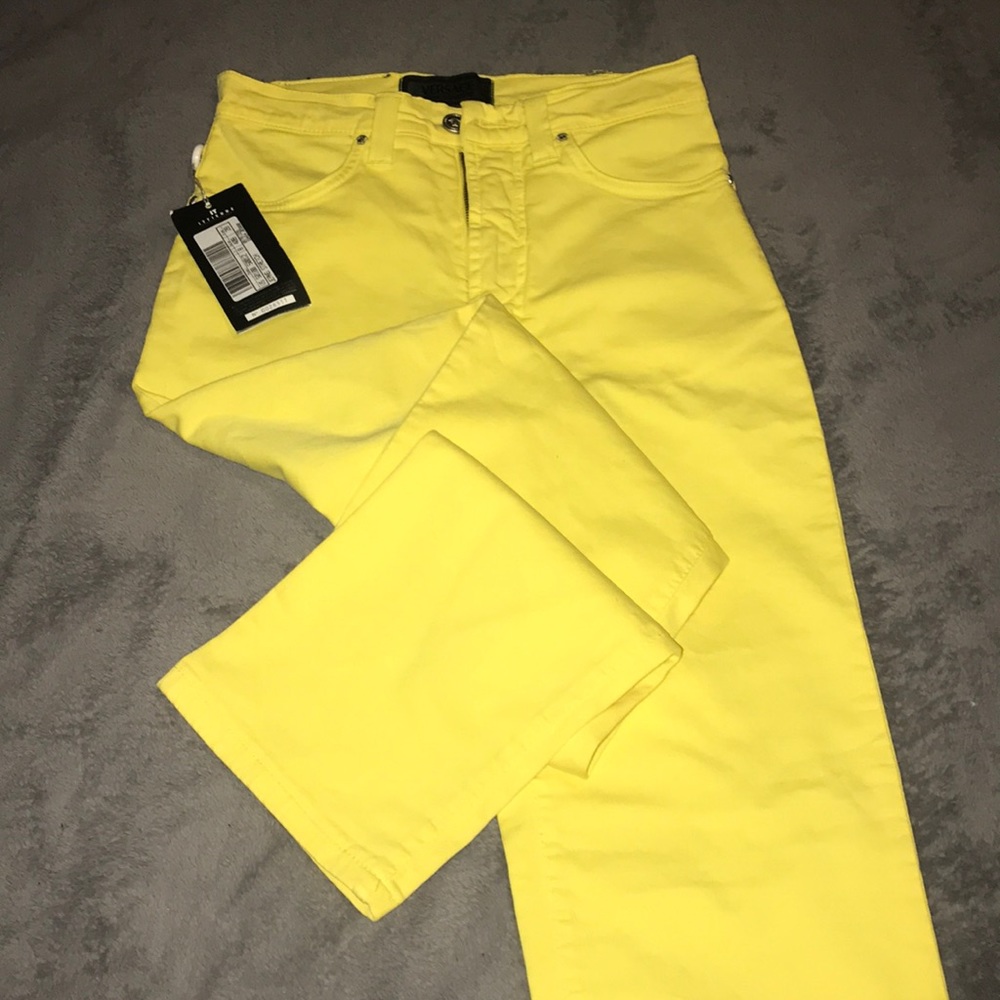 Yellow straight leg Versace pants